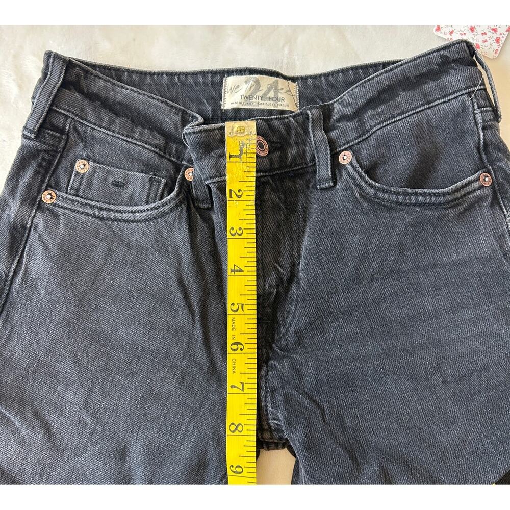 Free People Slim Boyfriend Jeans Women's Cuffed Released Frayed Hem Black Sz. 24 - Picture 5 of 11